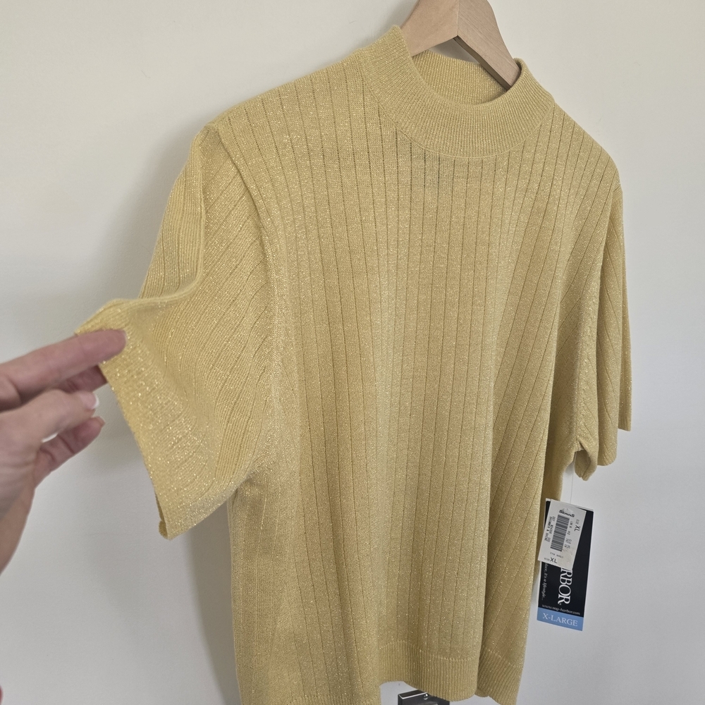 Sag Harbor Women's Gold Shimmer Mockneck Short Sleeve Sweater Size XL NWT - Picture 5 of 9